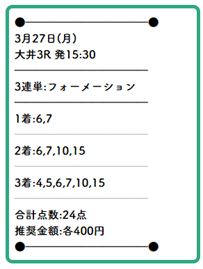 うまほー！　有料情報　買い目