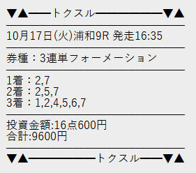 万馬券RUSH　有料情報　買い目