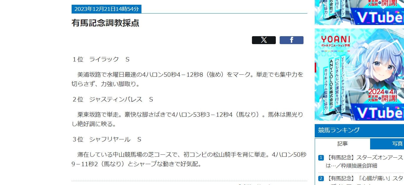 極ウマ・プレミアム　直近の調教点がわかる