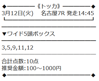 トッカ　無料予想買い目①