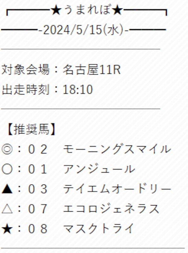うまれぼ　無料予想買い目