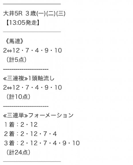 競馬裏街道　無料予想買い目